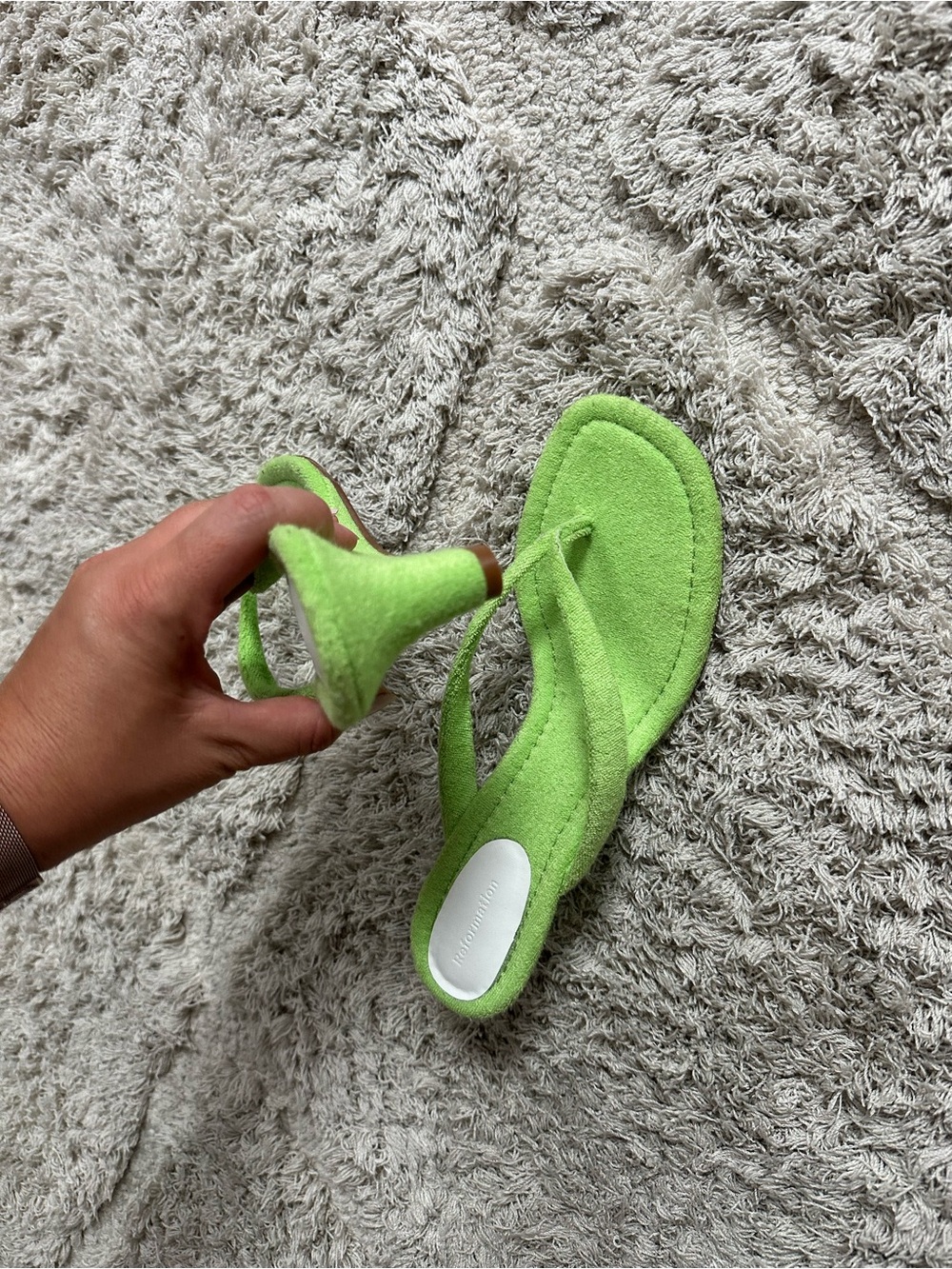 Reformation Lime Green Flip Flop Sandals Amelia Thong Wedge Sandals terry 9 - Picture 11 of 11